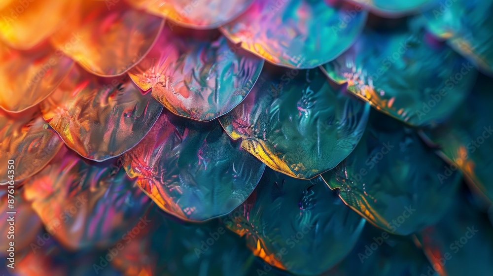 Poster A visually striking image featuring color-shifting scales with a radiant, glowing effect. The vibrant colors create a sense of movement and energy.