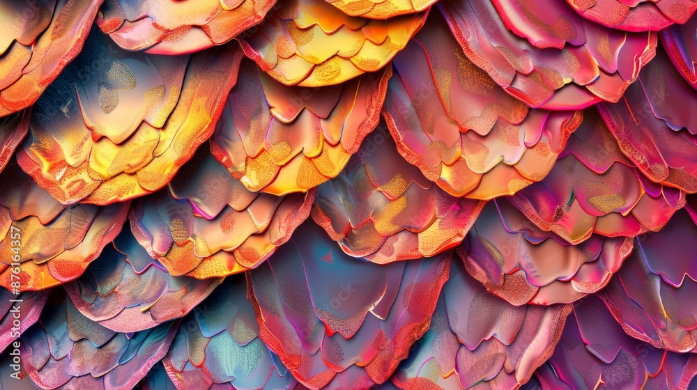 Aufkleber The image features multicolored scales arranged in a dynamic, wave-like pattern, creating a visually stunning and vibrant abstract composition full of movement.