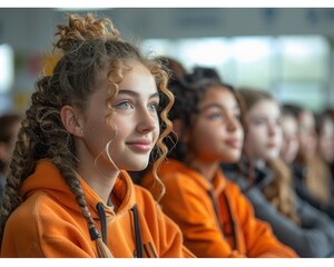 Bright and Modern Classroom Buzzing with Education: Students Engaged in Learning