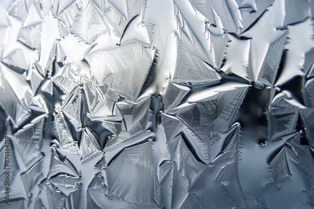Poster a macro shot of frosted glass showcasing intricate crystalline star patterns, highlighting the beaut