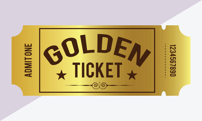 Gold ticket, golden token (tear-off ticket, coupon) isolated on white background. Useful for any festival, party, cinema, event, entertainment show in eps 10.