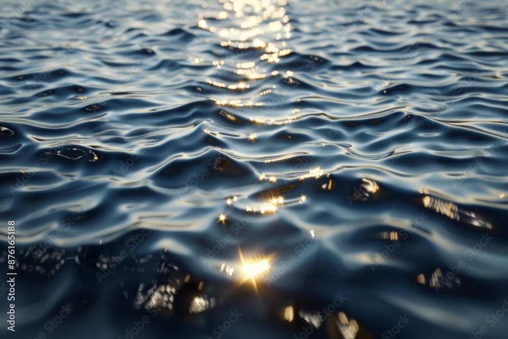 Poster This image captures the sun setting over a calm water surface, with sunlight reflections creating a serene and tranquil ambiance perfect for peaceful moments.