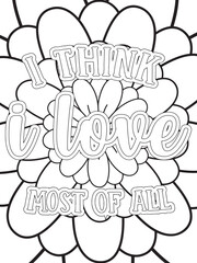 Fall Quotes Flower Coloring Page Beautiful black and white illustration for adult coloring book