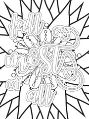 Gym Quotes Flower Coloring Page Beautiful black and white illustration for adult coloring book