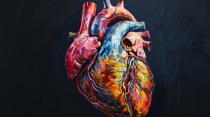 Naklejka premium Vivid Realistic Painting of the Human Heart Highlighting Exterior and Interior Details