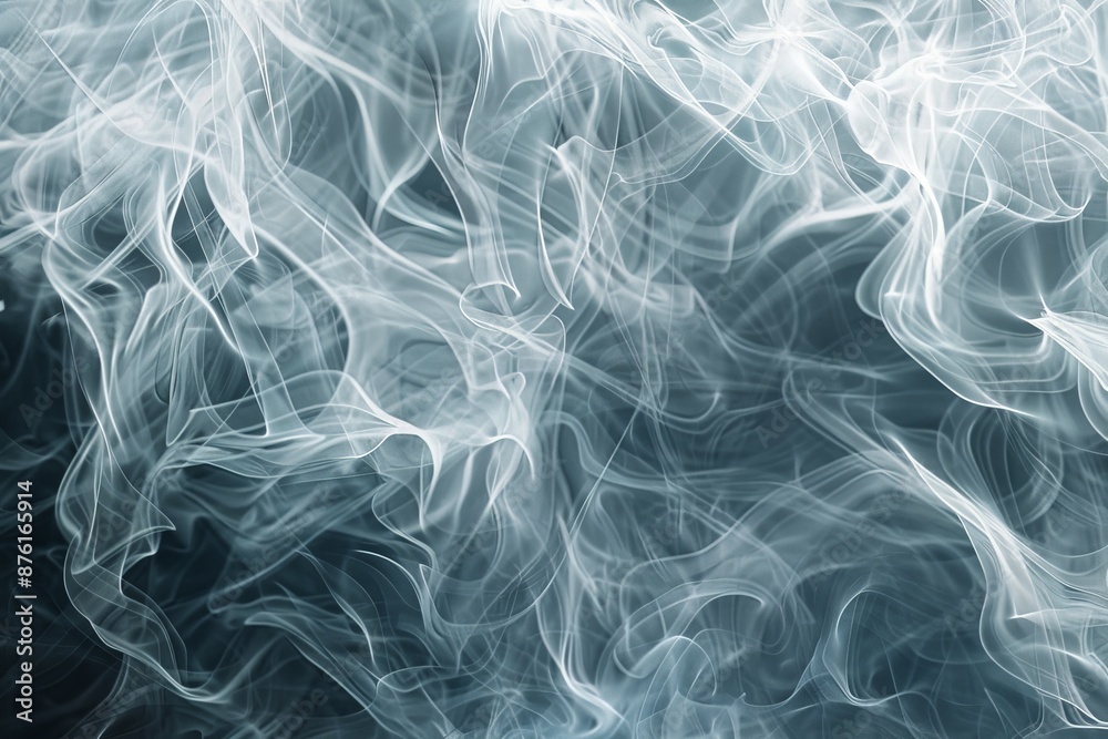 Poster an evocative abstract photograph displaying intricate swirling patterns of white and blue smoke agai