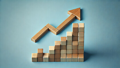 Illustration de la croissance avec des blocs de bois et  flèche