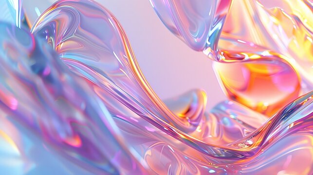 A dynamic display of colorful, fluid glass-like shapes with reflections and highlights, creating an abstract and mesmerizing composition full of vibrant energy.