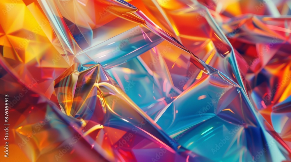 Leinwandbilder An image depicting vibrant crystalline structures with colorful reflections, creating a rich and intricate visual experience, ideal for modern and artistic design applications.