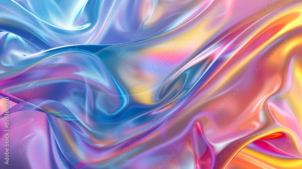 Poster A vivid abstract artwork featuring silk-like textures with flowing rainbow colors, creating a dynamic and visually engaging composition that highlights modern artistic fluidity and vibrant expression