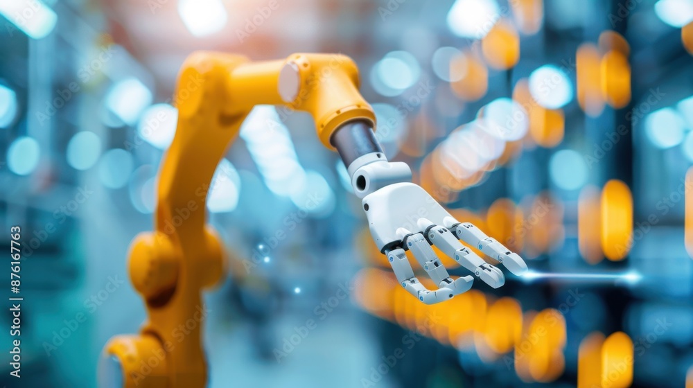 Poster advanced robot performing precision tasks in a manufacturing plant, smart robotics, automated proces