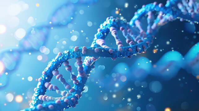 Illustrate the detailed structure of DNA strands, capturing the double helix and nucleotide sequences in a highly detailed view