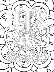 Fall Quotes Flower Coloring Page Beautiful black and white illustration for adult coloring book