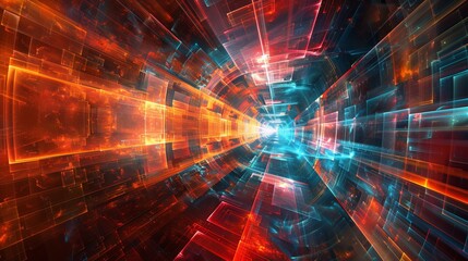 Fototapeta premium Abstract Digital Tunnel With Red And Blue Lights