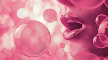 Woman's open mouth with pink lips and white teeth against a vibrant background Pop art style