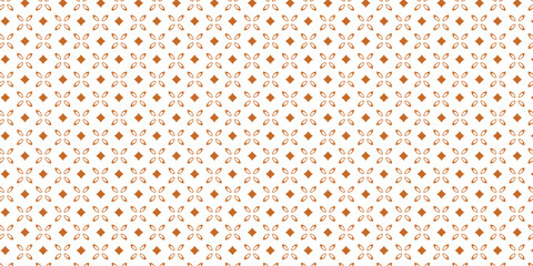Golden vector seamless pattern with small diamond shapes, floral silhouettes. Simple texture.