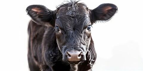 Portrait of a curious black angus calf with big ears