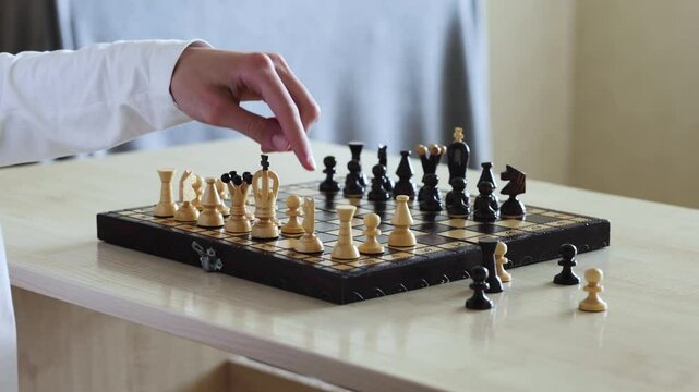 A young girl sits in a beanbag chair and plays a block stacking game on a coffee table