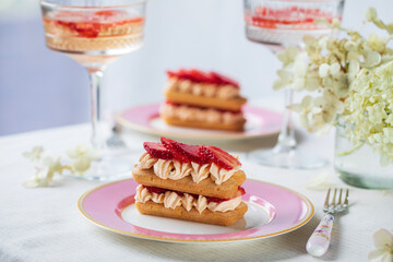 Strawberry tiramisu dessert with prosecco mascarpone cream