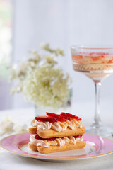 Strawberry tiramisu dessert with prosecco mascarpone cream