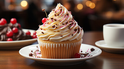 high view tasty cupcake and fork