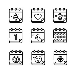 Calendar icons set. Calendar symbols in line style icon. Vector. 