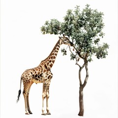 Obraz premium Giraffe reaching for leaves on a tree