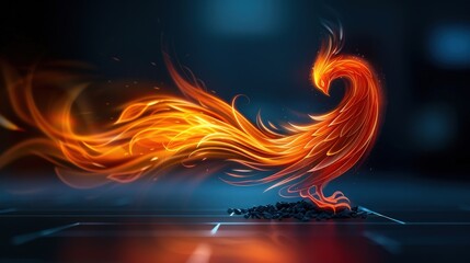 Fototapeta premium A fiery phoenix rising from ashes