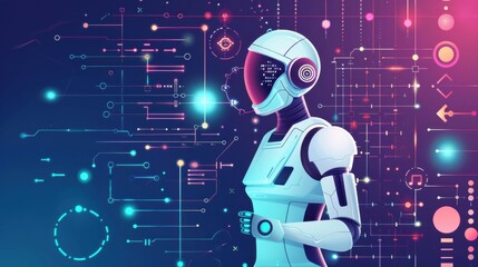 AI in space research, innovative technology, flat design illustration