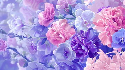 Fototapeta premium Colorful flower bouquet background made of pink and purple carnation and orchid flowers wall for background and wallpaper. 