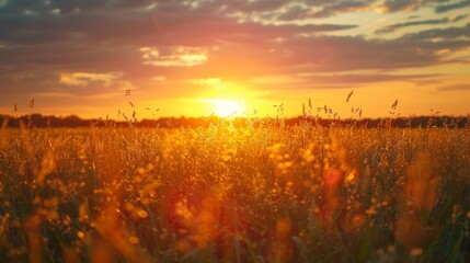 Fields and Meadows Grassland Sunset: A neon photo capturing the beauty of a grassland at sunset