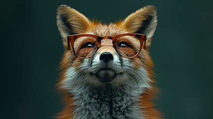 Obraz premium Close-up of a fox wearing glasses.