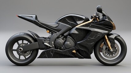 Obraz premium 3D realistic a smooth modern motorcycle with the black marble texture color