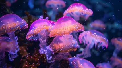 Naklejka premium Neon Marine Life Aquatic Ecosystems: A photo of neon-colored marine life thriving in aquatic ecosystems