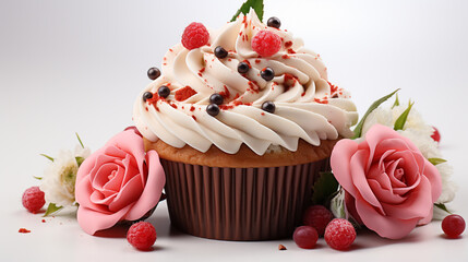 Strawberry cake ornated with sliced strawberries and a black tea