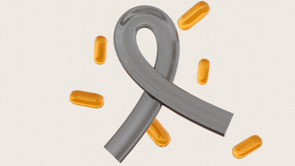3d rendering of vitamin D capsules and a grey ribbon depict hope in the fight against cancer, as research explores Vitamin D's potential benefits.