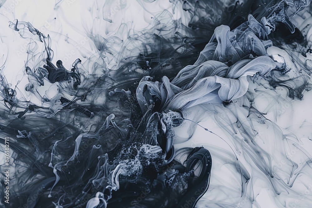 Poster This image features an abstract pattern with black and white ink swirled together, creating a chaotic yet harmonious visual effect, perfect for modern artistic designs.