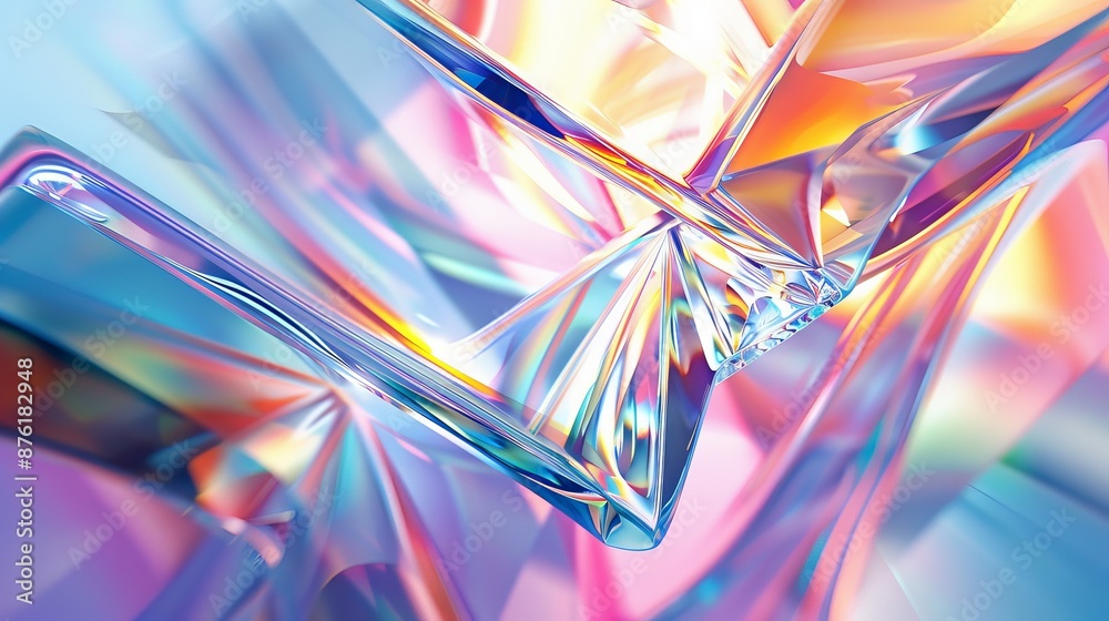 Aufkleber A vibrant collection of colorful abstract glass shapes with light reflections, showcasing a dynamic interplay of hues and patterns creating a modern, artistic feeling.