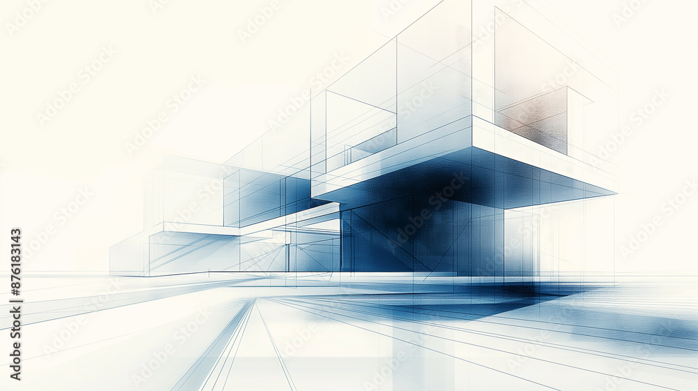 Poster Abstract architecture drawing depicting modern geometric building design