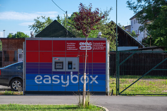 Easybox parcel locker in Miercurea Ciuc, Romania for convenient eMAG shopping and delivery. July 7, 2024.