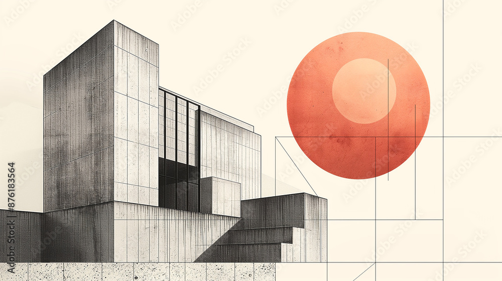 Poster modern architectural design is being represented in a drawing with geometric shapes