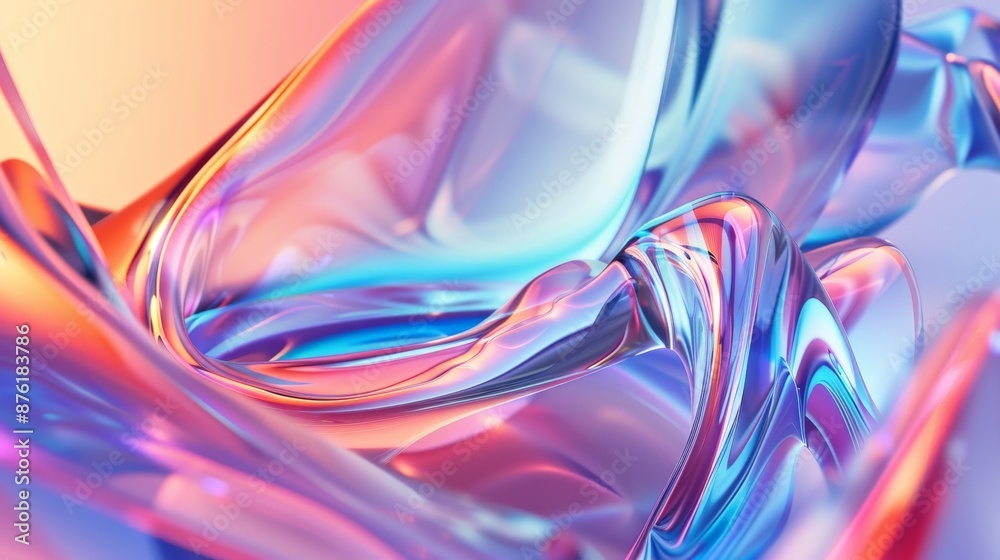 Poster An abstract representation of fluid forms with bursting vivid colors and light reflections, showcasing dynamic motion and captivating swirls in a harmonious composition.