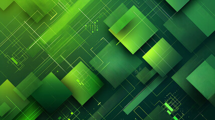 Abstract green technology background with squares and lines