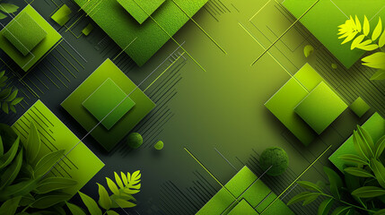 Abstract green geometric shapes background with plants