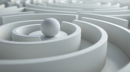 White ball standing in a round maze is searching for a solution
