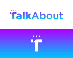 Obraz premium Letter T wordmark logo design with chat symbol in negative area.