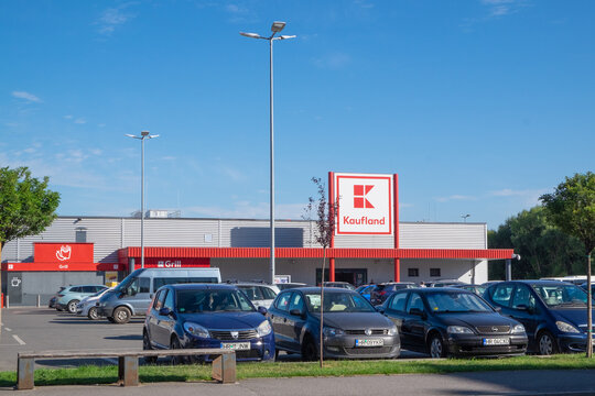 Kaufland supermarket exterior and parking lot in Miercurea Ciuc, Romania. July 7, 2024.
