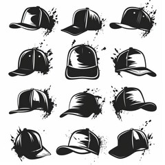 Hat flat icon, baseball cap symbol, graffiti spray cap sign, bonnet black silhouette, fedora shape, bowler