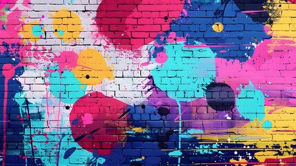 Obraz premium Graffiti pop art background on the wall abstract color full pattern wallpaper art Hand Drawing Spray Paint Brush Strokes Clouds Dots Ink Paint Background