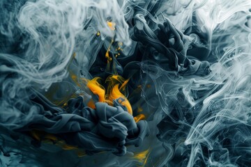This image showcases a dynamic interplay of thick grey smoke and vibrant orange flames, creating a stark contrast and a sense of intense energy and motion.